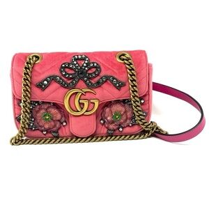 Gucci GG Marmont Fuchsia Velvet Embellished Crossbody Bag – Rare Limited Edition